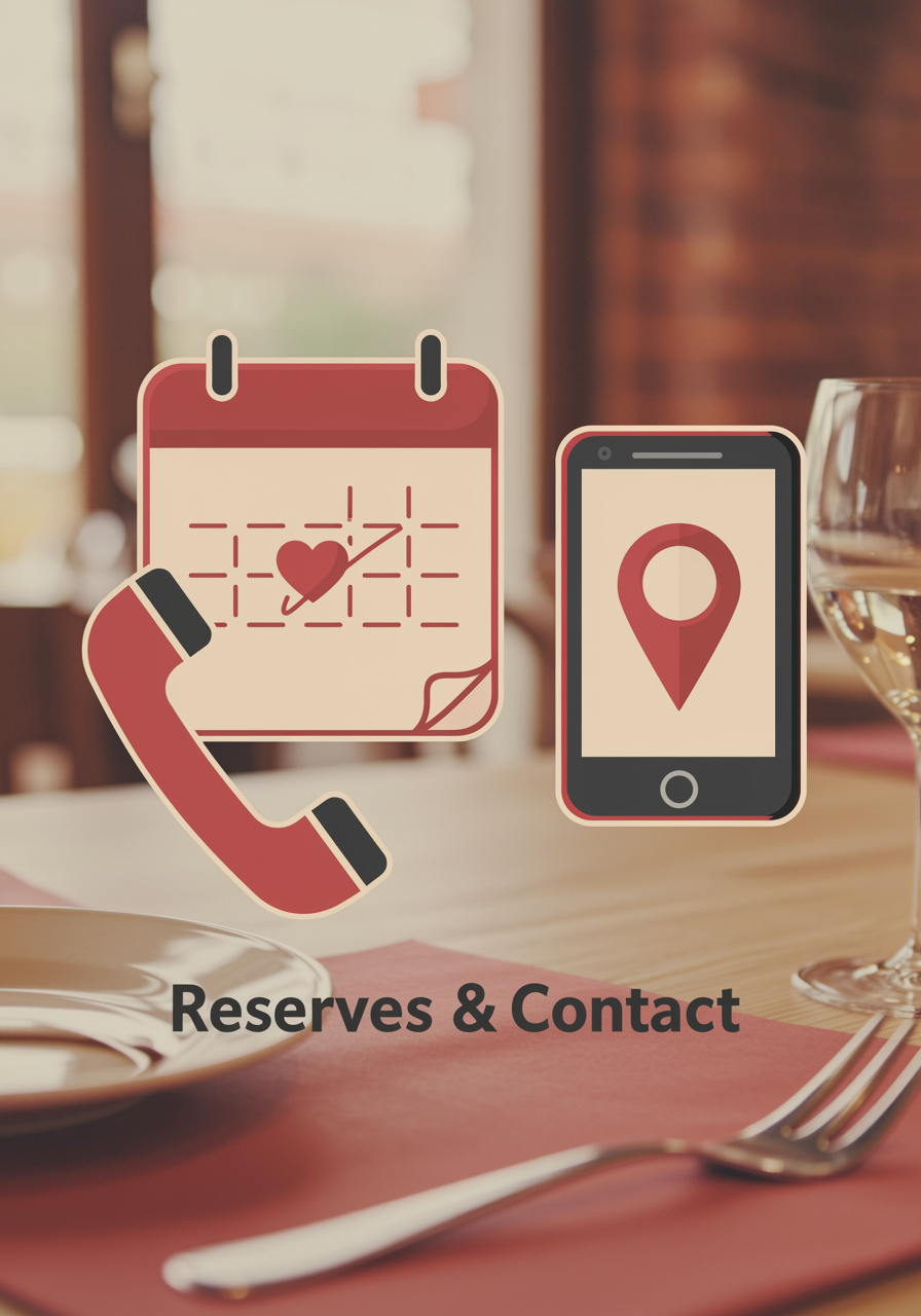 imagen20 "Icono moderno y amigable de reservas y contacto para restaurante familiar italiano, con calendario, fecha en forma de corazón, teléfono y pin de mapa en tonos cálidos."